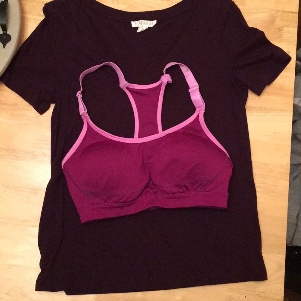 Forever 21 V-neck and Tek Gear sports bra